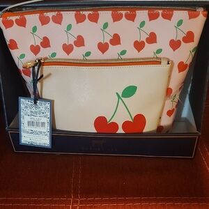 Dabney Lee Cherry Print Cosmetic Pouch Duo in Pink, Red and Cream